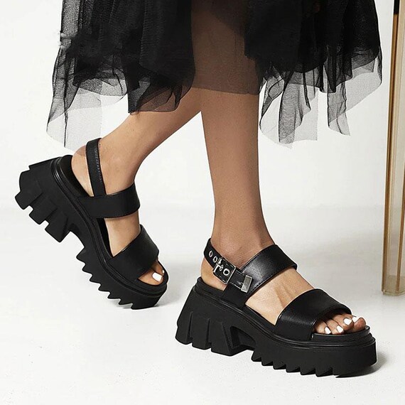 Women Block Heel Gothic High Heels Block Heel Sandals Open - Etsy