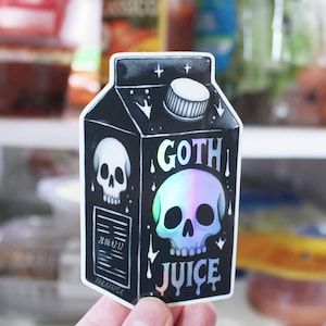 Goth Juice Holographic Sticker - gothic skull milk carton vinyl stickers 2.5x4