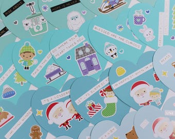 Christmas Cards (25) - positive uplifting messages, winter stickers, thank you cards, greeting cards, paper hearts