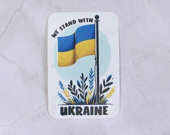 Stand with Ukraine sticker - support ukraine, ukraine flag, antiwar, peace - waterproof water bottle 4" inch vinyl sticker
