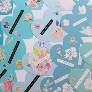 Cartes coeur (50) - Messages positifs édifiants, Stickers floraux, Cartes de remerciement bleu sarcelle, Cartes de voeux, Shower nuptiale, Cadeaux