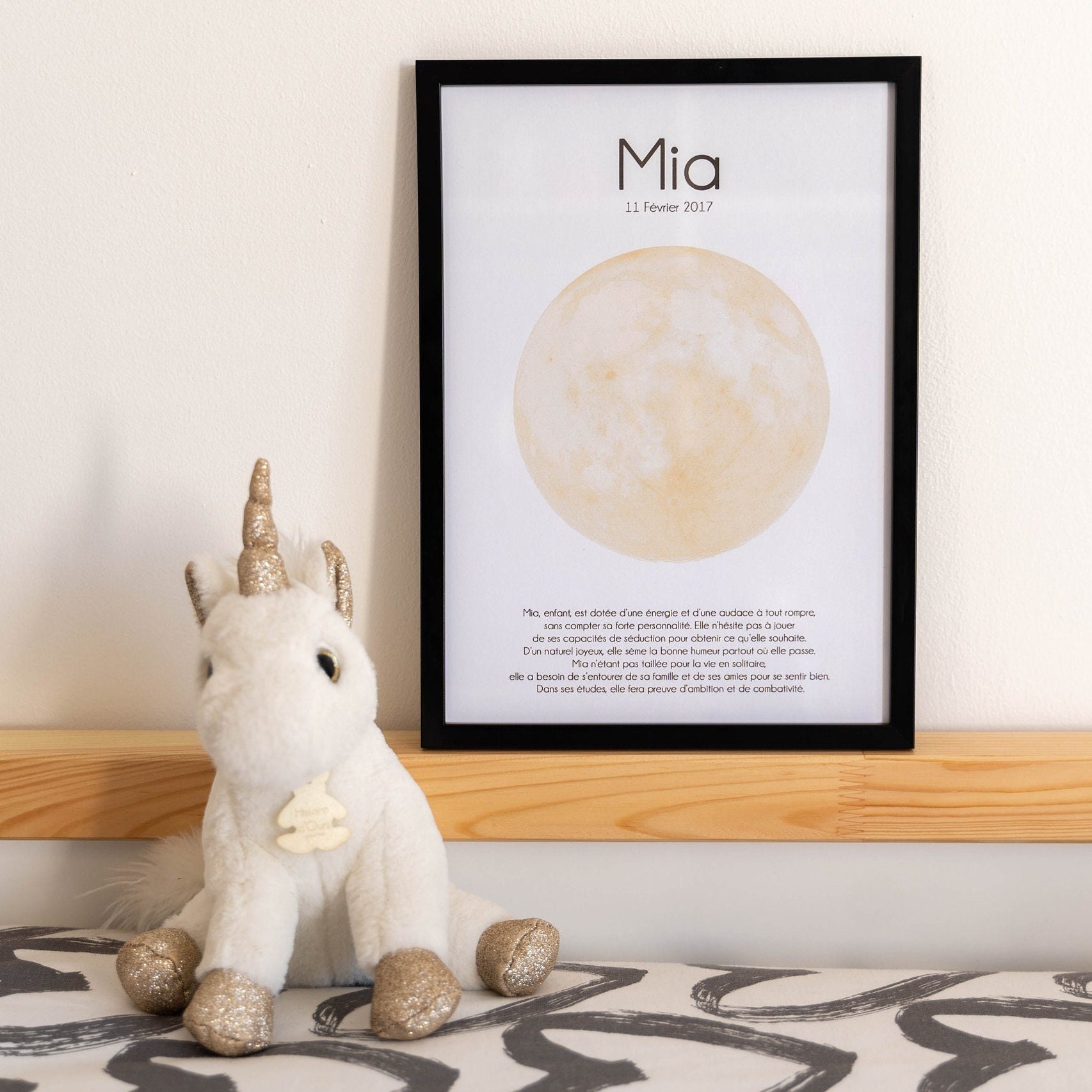 Affiche/Cadre Caractère Du Prénom Lune Personnalisée - Beige/Marron