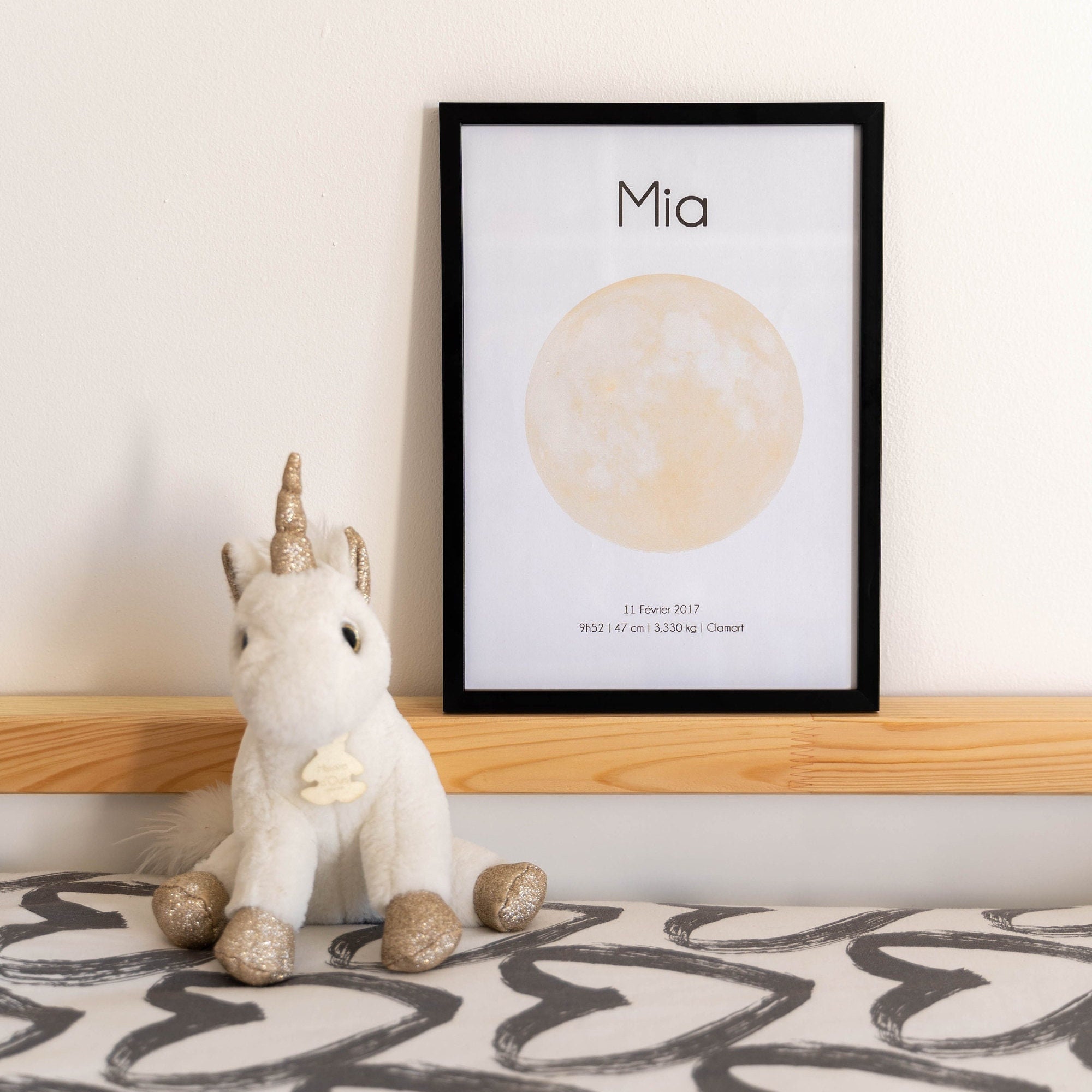 Affiche/Cadre Naissance Lune Personnalisée - Beige/Marron