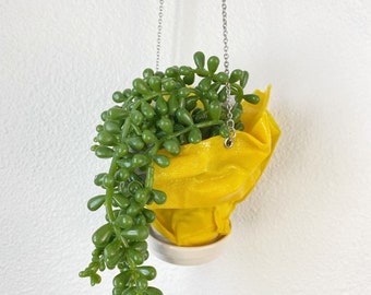 Mini Hanging Resin Fabric Planter - Yellow, Black, and White Sunflowers