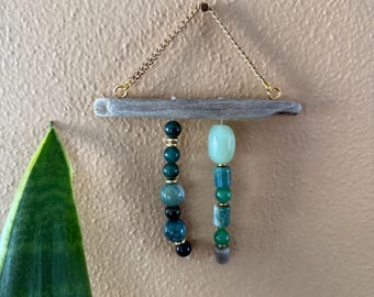Tiny Gemstone Beaded Hanging: Green & Gold