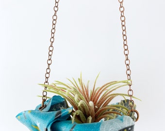 Resin Fabric Air Plant Hanger - Small - “Magical Floral Talismans” on a bronze chain