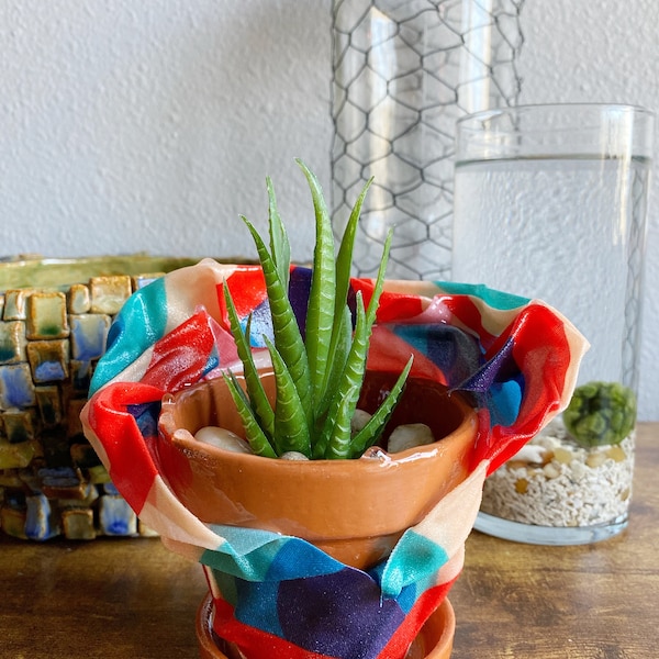 Resin-coated Fabric Planter - “70s Jewels Tones”