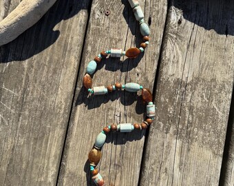 Gemstone Beaded Doorbell Hanging, Windchime, Door Chime, Wall Hanging: Tiger Eye and Ceramic