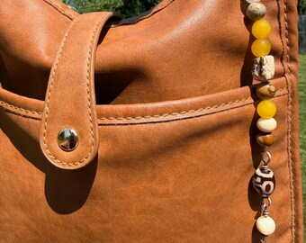Beaded Purse Charm/Keychain: Jade with Vintage Necklace
