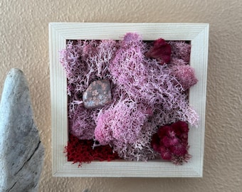 Moss & Gemstone Wall Art - Red and Pink w/ Rhodonite Gemstone