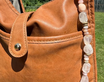 Beaded Purse Charm/Keychain: Moonstone and Rose Quartz
