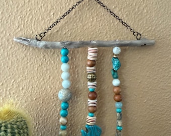 Tiny Gemstone Beaded Hanging: Amazonite w/ Magnesite Fish Pendant