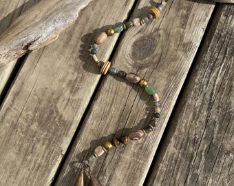 Gemstone Beaded Doorbell Hanging, Windchime, Door Chime, Wall Hanging: Jasper and Jade