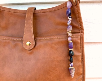 Beaded Purse Charm/Keychain: Amethyst