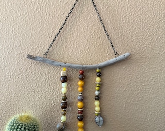 Tiny Gemstone Beaded Hanging: Yellows w/ Sun