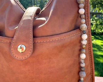 Beaded Purse Charm/Keychain: Grey Jasper