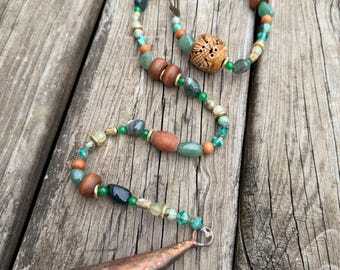 Gemstone Beaded Doorbell Hanging, Windchime, Door Chime, Wall Hanging: Green & Wood Beads