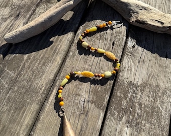Gemstone Beaded Doorbell Hanging, Windchime, Door Chime, Wall Hanging: Yellows