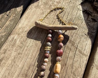 Tiny Gemstone Beaded Hanging: Algae Grass Fossils Jasper