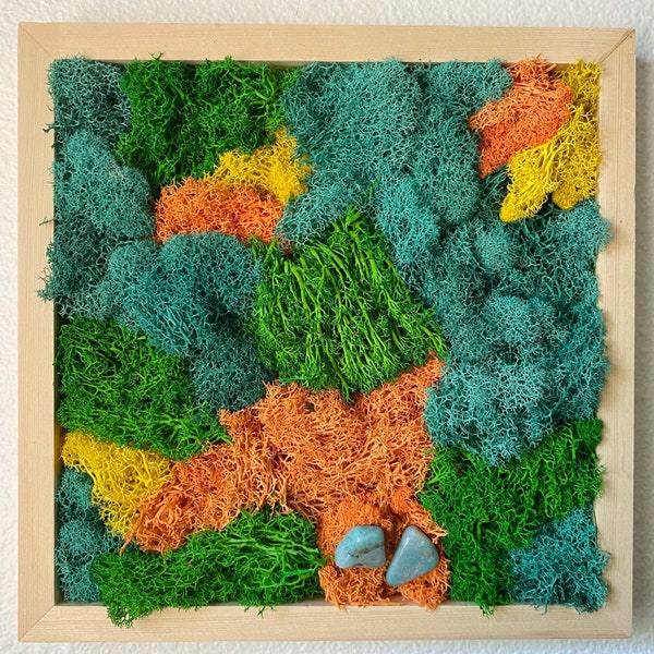 Moss Wall Art - Turquoise, Green, Orange & Yellow w/ Amazonite