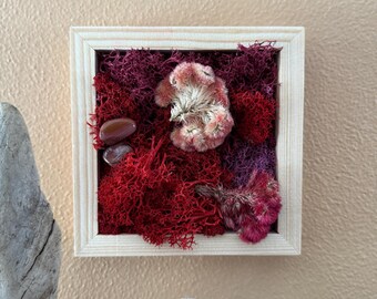 Moss & Gemstone Wall Art - Red and Magenta w/ Rhodonite Gemstones