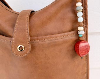 Gemstone Purse Charm/Keychain: Amazonite w/ Sponge Coral