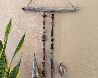 Gemstone & Bell Wall Hanging: Green w/ Copper Bells