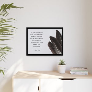 Psalm 91 Wall Sign | He Will Cover You | Bible Wall Art | Religious Decor | Christian Wall Art | Faith Inspired Art | Feather Wall Art |