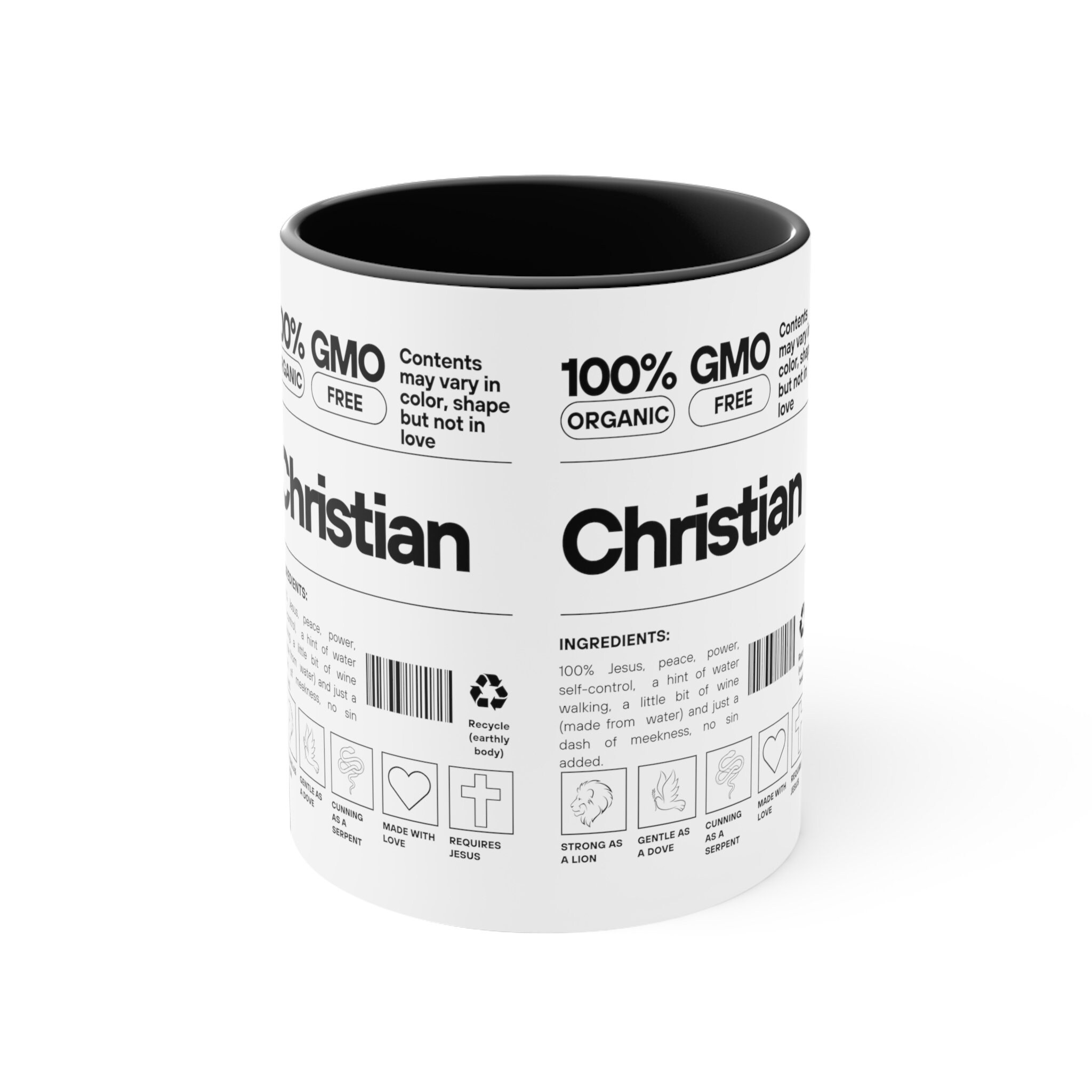 Christian Label Mug, Religious Satire Mug, Christian "Nutrition Facts" mug cup, funny christian mug