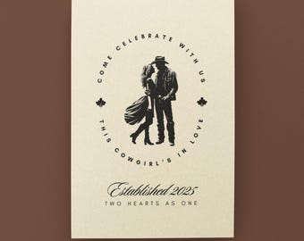 Carte de mariage western, réservez la date, modèle de mariage, thème de mariage de cow-girl, carte de botte de cow-girl, mariage de ranch, mariage de cow-boy