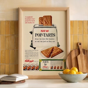 Vintage Kellogg's Pop-Tarts Ad Printable | Retro Frühstück Poster Druck | Digitaler Download Wandkunst für Küche Dekor | Geschenk für Feinschmecker