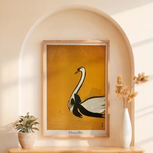Vintage Christian Dior Poster zum Ausdrucken | Retro Luxus Fashion Print | Elegantes Schwanen Design | Digitaler Download Wandkunst Schlafzimmer Wohnzimmer