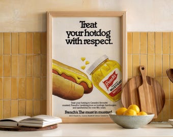 Reklamtryck med senapsmotiv från French: Retro köksinredning (digital nedladdning)