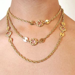 True vintage antique gold pendant necklace, extra long fancy link chain, layered gold statement necklace, women&#39;s Y2k style jewelry