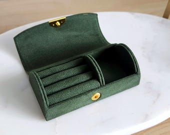 Vintage Style Jewelry Box | Travel Jewelry Organizer | Small Portable Jewelry Case | Dark Green Retro Trinket Box | Classic Vanity Storage