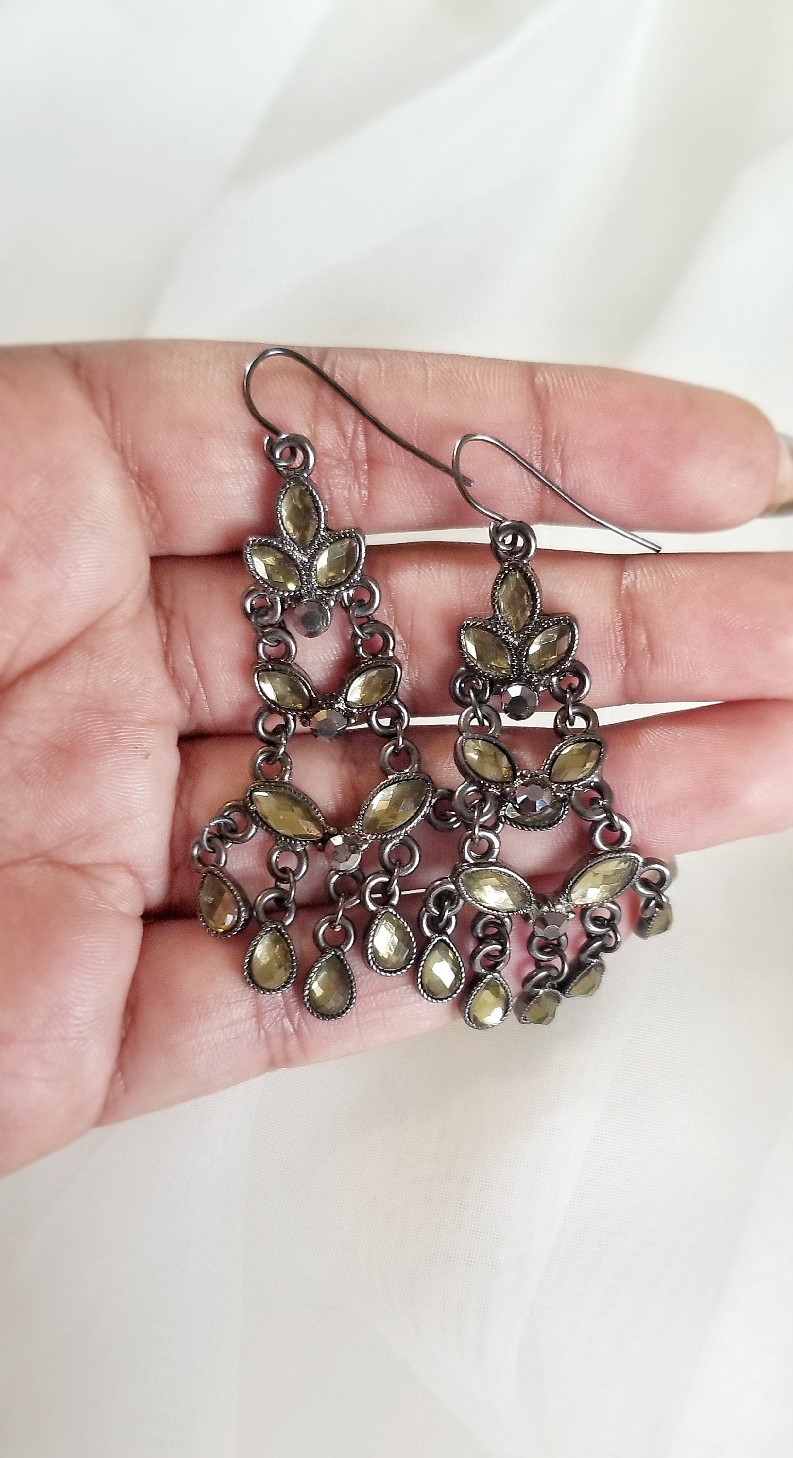 Olive/sage Green Chandelier Earrings Olive/sage Green Formal Etsy UK