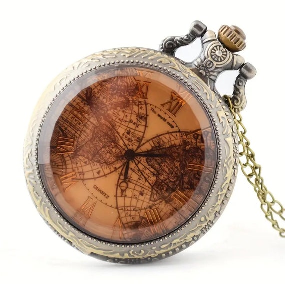 Vintage Amber Glass Double Globe Pocket Watch,Ant… - image 1