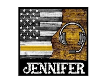 Personalized | 911 Dispatcher Locker Gift Magnet With Name | Half Flag Yellow Line Decor