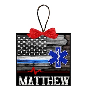 Personalized Gifts | Christmas Tree Ornament | EMT | EMS | Paramedic | First Responder | Red White or Blue Bow | Bulk Discount at Checkout