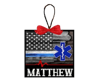 Personalized Gifts | Christmas Tree Ornament | EMT | EMS | Paramedic | First Responder | Red White or Blue Bow | Bulk Discount at Checkout