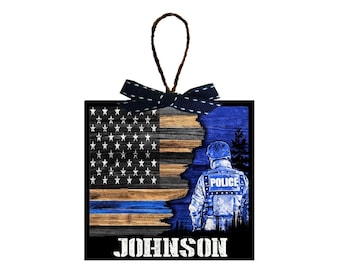 Police Officer Gifts | Blue Line | Personalized Christmas Tree Ornament With Name | Bulk Discount At Checkout