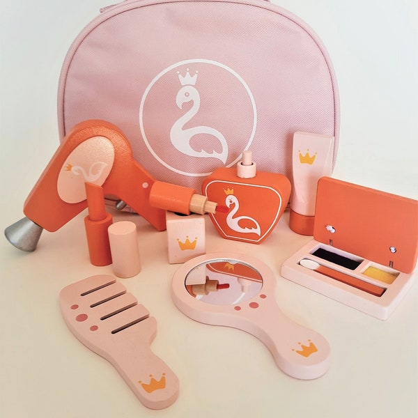 Set de maquillage en bois avec sac, simulation de coiffure, dressing cosmétique