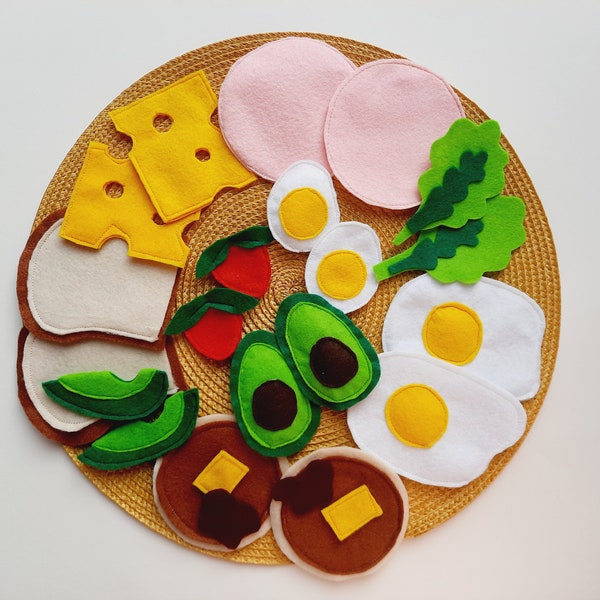 Felt food breakfast, play food set, felt sandwich, felt pancake set, yoy food for kids