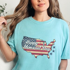 Chemise Happy Memorial Day, T-shirt couleurs confort des États-Unis, T-shirt patriotique, Graphique de carte drapeau rétro, Chemise 4 juillet en coton doux, T-shirt Freedom