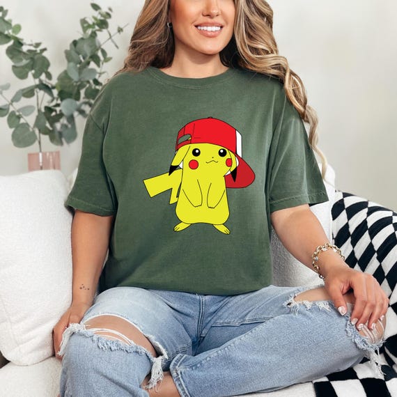 Comfort Colors Cute Pikachu Shirt With Red Hat Graphic Tee Retro Anime Inspired T Shirt Kawaii Gamer Top Gift For Pokemon Fans Vintage Style