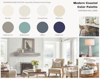 Modern Coastal Paint Color Scheme, Prepackaged Professional Interior Paint Palette, Sherwin Williams Paint, Digital File