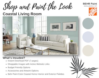 Coastal Living Room | Shop and Paint the Look | Pre-Designed Interior Design | Behr Paint at The Home Depot | Interior Design PDF Download