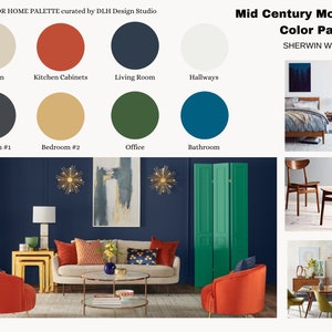 Mid Century Modern Paint Color Scheme | Prepackaged Professional Interior Paint Palette | Sherwin Williams Paint | PDF Digital File