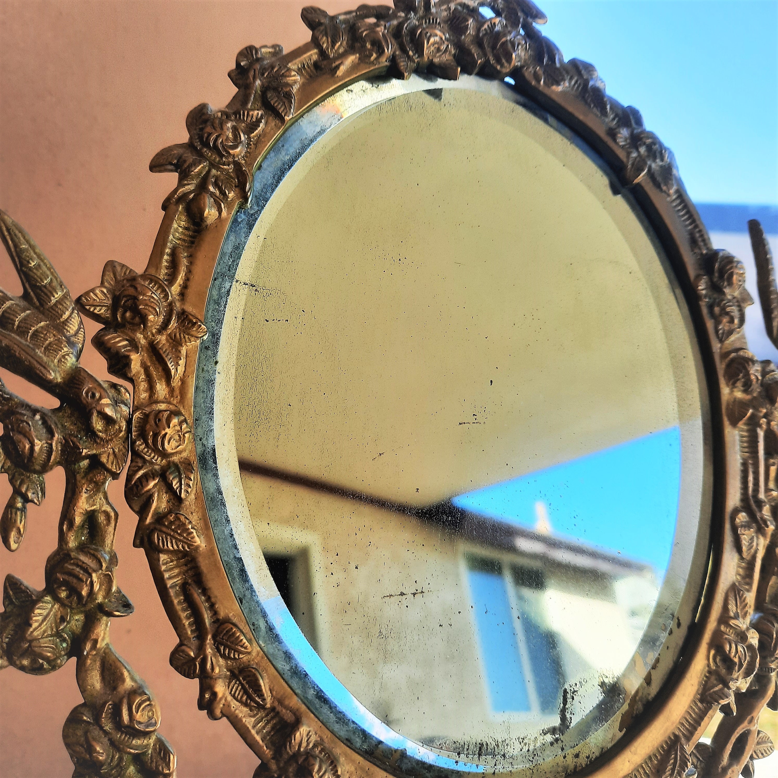 Vintage Gilt Brass Mirror Vanity Stand Ornate Fairy Tale Gold Etsy