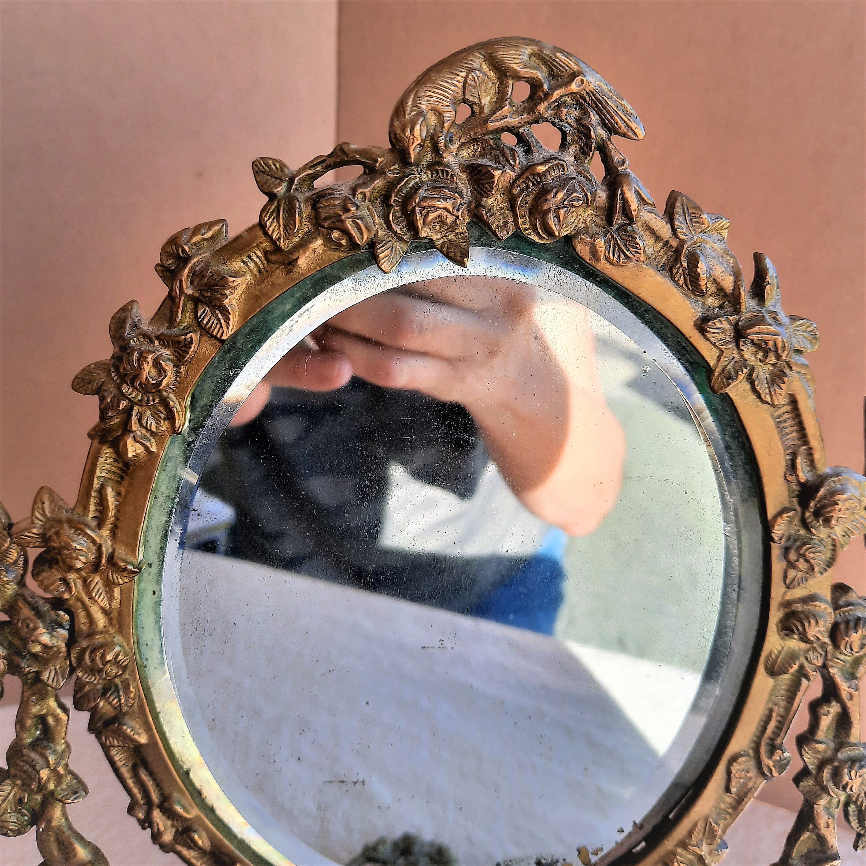 Vintage Gilt Brass Mirror Vanity Stand Ornate Fairy Tale Gold Etsy